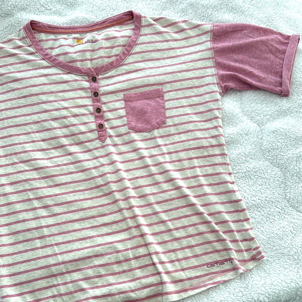 Carhartt Women’s Large (12-14) striped capped sleeve tee with pocket